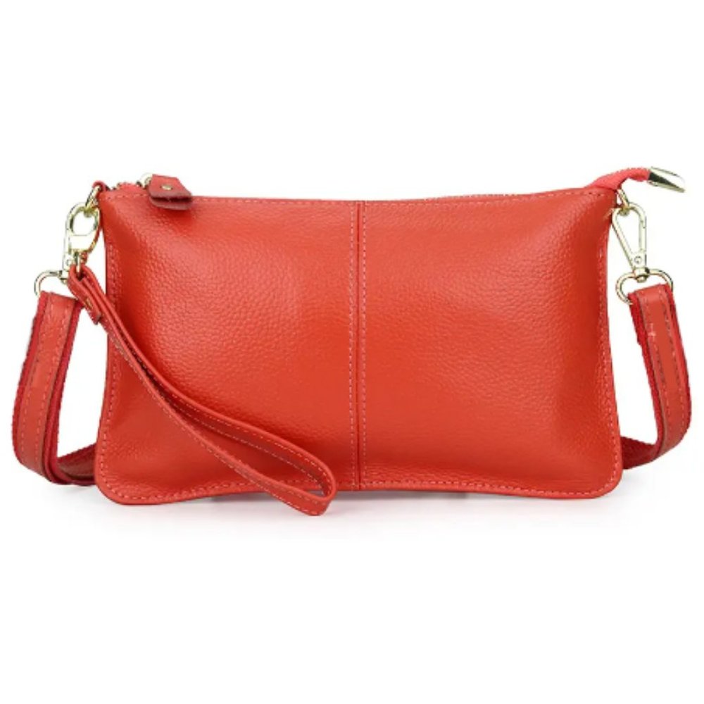 Watermelon Red Leather Crossbody Wristlet Clutch Shoulder Bag Handbag Pu…
